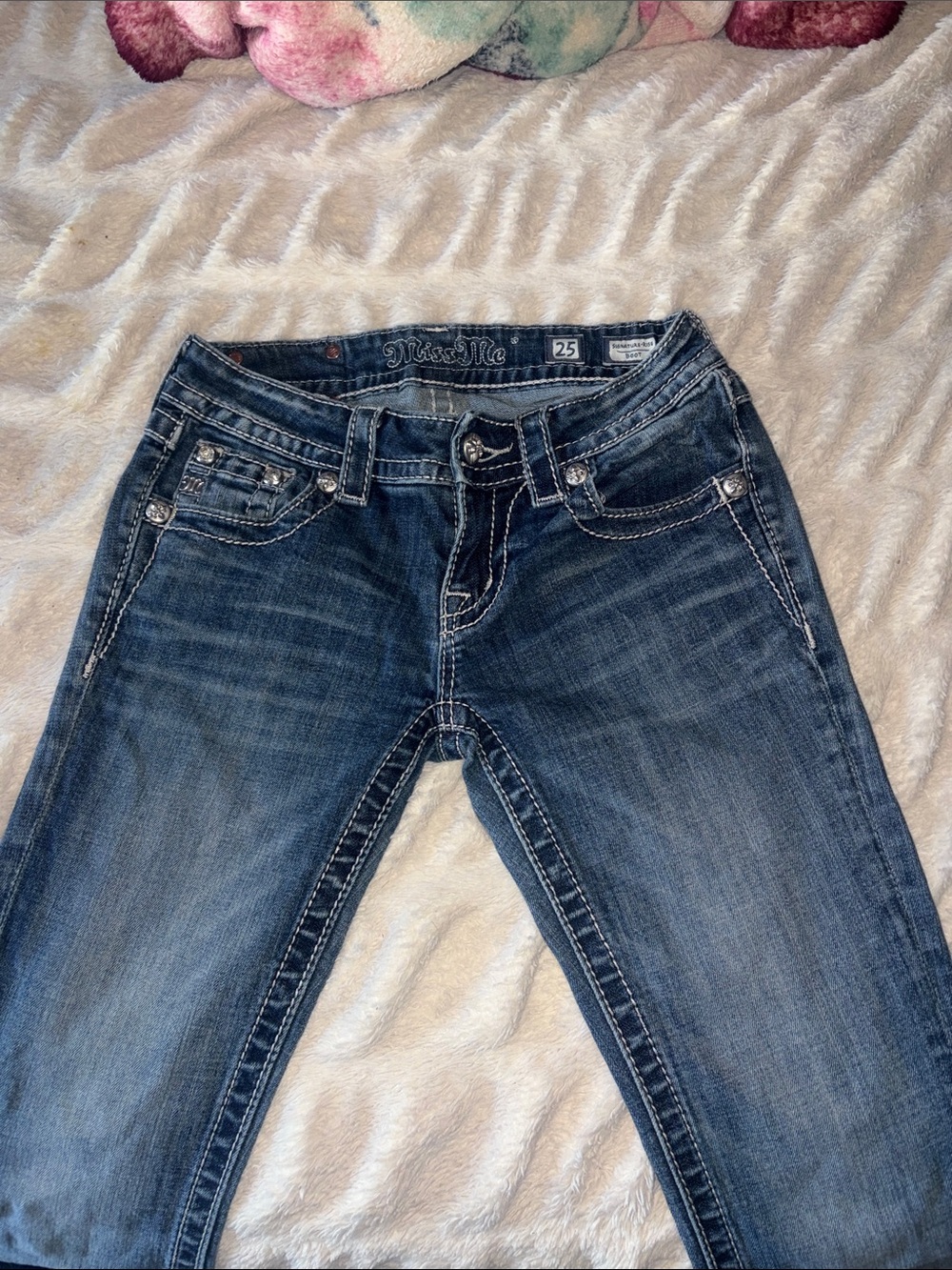 Miss Me Blue Skinny Jeans with Contrast Stitching